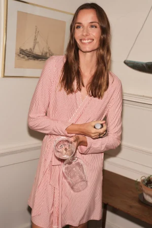 LAKE For Selfcare|View All>DreamModal Short Robe in Ski Patrol Stripe Ski Patrol Micro Stripe