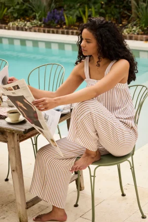 LAKE The Mainstays|Pants Sets>Hamptons Pants Set in Sandstone Awning Stripe