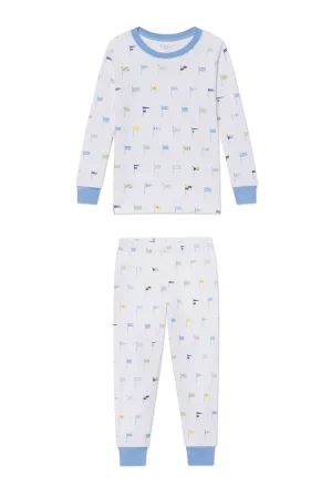 LAKE For Littles|Pants Sets>Kids Long-Long Set in Baltic Blue Nautical Flags