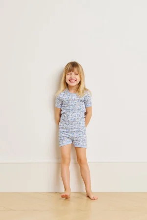 LAKE For Littles|Shorts Sets>Kids Shorts Set in Delft Blue Garden Floral