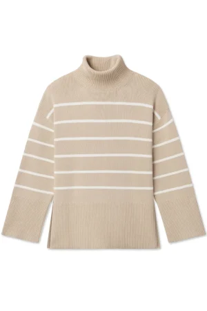 LAKE For Travel|View All>Madeline Cotton Sweater in Driftwood Ivory Stripe