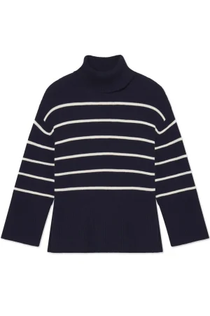 LAKE For Travel|View All>Madeline Sweater in English Navy Banker Stripe