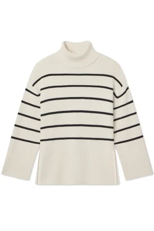 LAKE For Travel|View All>Madeline Sweater in Ivory Black Stripe