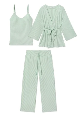 LAKE Pants Sets|For Loved Ones>Maternity DreamModal Kimono Three-Piece Set in Parisian Green Pencil Stripe