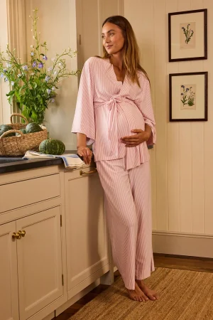 LAKE For Loved Ones|For Her>Maternity DreamModal Kimono Three-Piece Set in Carnation Pencil Stripe