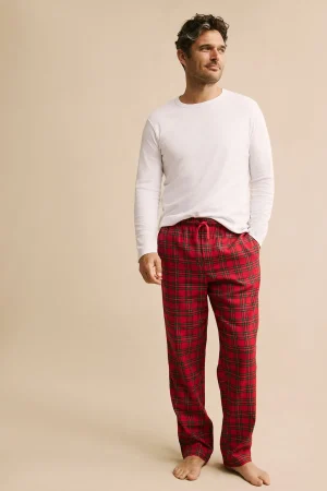 LAKE For Traditions|For Him>Men's Flannel Pajama Pants in Holiday Tartan Classic Red Holiday Tartan