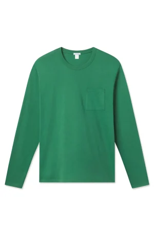 LAKE Tees|View All>Men's Long Sleeve Pima Pocket Tee in Classic Green Classic Green Solid