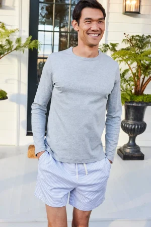 LAKE For Traditions|For Him>Men's Pima Crewneck Long Sleeve Tee in Heather Gray