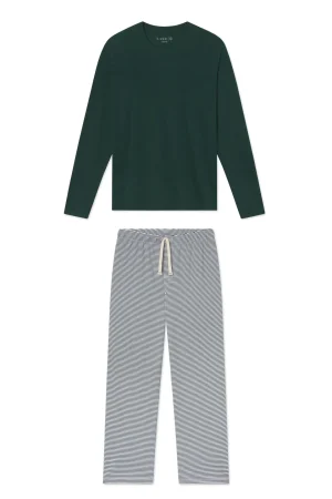 LAKE For Traditions|For Him>Men's Pima Sleep Long-Long Set in Conifer Bar Stripe