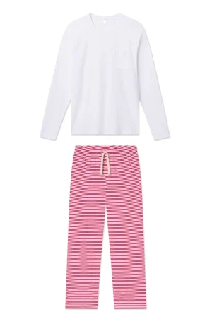 LAKE For Him|Best Sellers>Men's Pima Sleep Long-Long Set in Classic Red Voyager Stripe