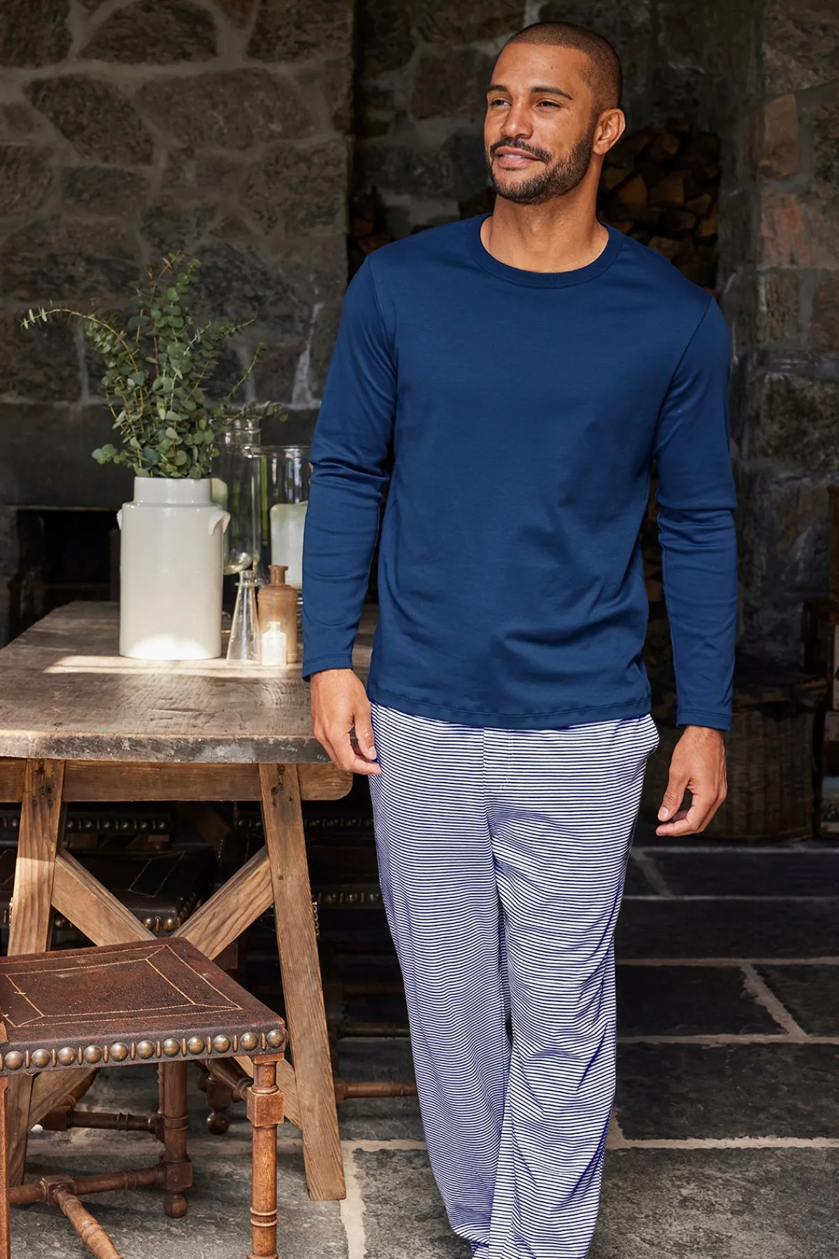 mens-pima-sleep-long-long-set-zynSISVF-3.webp LAKE For Traditions|New Arrivals>Men's Pima Sleep Long-Long Set in True Navy
