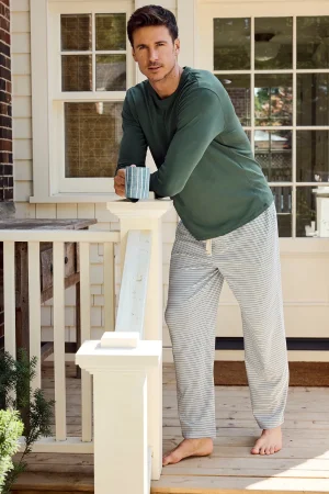 LAKE For Him|Best Sellers>Men's Pima Sleep Pants in English Ivy Bar Stripe