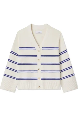 LAKE View All|Sweaters & Daywear>Nora Cardigan in Ivory Caspian Stripe