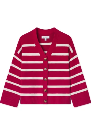 LAKE View All|Sweaters & Daywear>Nora Cardigan in Ivory Crimson Inverse Stripe