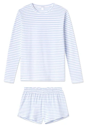 LAKE For Traditions|For Her>Pima Crew Long-Short Set in Baltic Blue