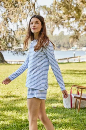 LAKE For Traditions|For Her>Pima Crew Long-Short Set in Baltic Blue