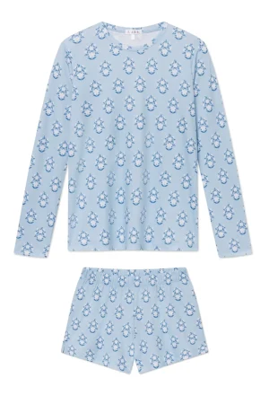 LAKE For Traditions|For Her>Pima Crew Long-Short Set in French Blue Cottage Floral