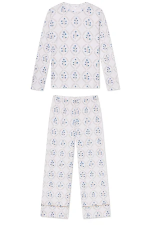 LAKE New Arrivals|For Loved Ones>Pima Crew Long Sleeve Wide Leg Pajama Set in Sandstone Wreath