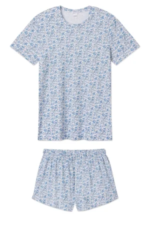LAKE The Mainstays|The Mainstays>Pima Crew Shorts Set in Delft Blue Garden Floral