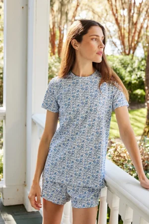 LAKE The Mainstays|The Mainstays>Pima Crew Shorts Set in Delft Blue Garden Floral