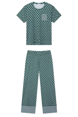 LAKE For Travel|For Selfcare>Pima Crew Wide Leg Pajama Set in Frasier Bloom