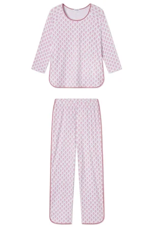 LAKE For Her|The Mainstays>Pima Long-Long Set in Light Camellia Posy Light Camellia Inverse Posy