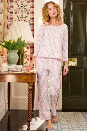 LAKE For Her|The Mainstays>Pima Long-Long Set in Light Camellia Posy Light Camellia Inverse Posy