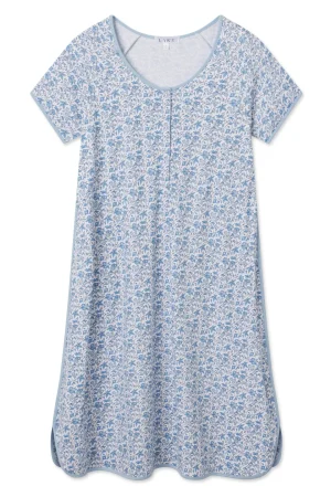 LAKE Nightgowns|Nightgowns>Pima Maternity Nightgown in Delft Blue Garden Floral