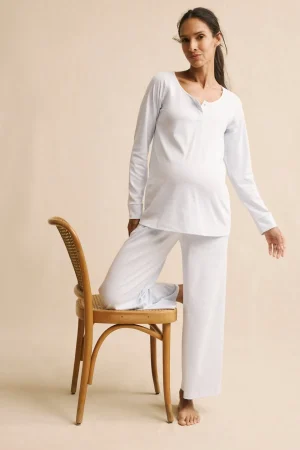 LAKE Pants Sets|Pants Sets>Pima Maternity Wide Leg Pajama Set in French Blue