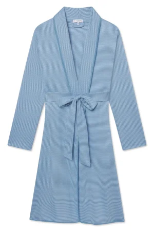 LAKE For Selfcare|For Loved Ones>Pima Robe in Serene Blue Stripe Serene Blue Micro Stripe