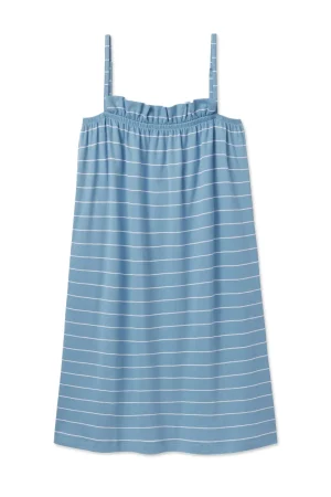 LAKE The Mainstays|The Mainstays>Pima Ruffle Nightgown in Serene Blue Boating Stripe