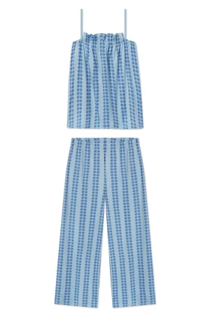 LAKE For Her|The Mainstays>Pima Ruffle Pants Set in French Blue Trellis