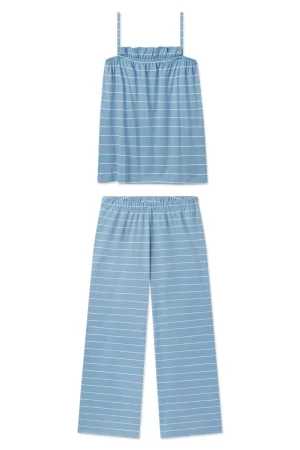 LAKE Pants Sets|View All>Pima Ruffle Pants Set in Serene Blue Boating Stripe