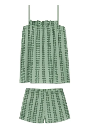 LAKE Shorts Sets|View All>Pima Ruffle Shorts Set in Granite Green Trellis