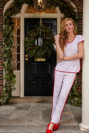 LAKE Best Sellers|For Selfcare>Pima Short-Long Set in Classic Red Garland