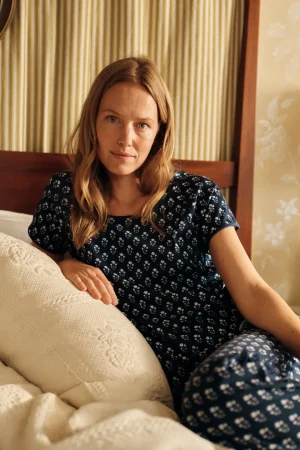 LAKE Best Sellers|For Selfcare>Pima Short-Long Set in English Navy Posy