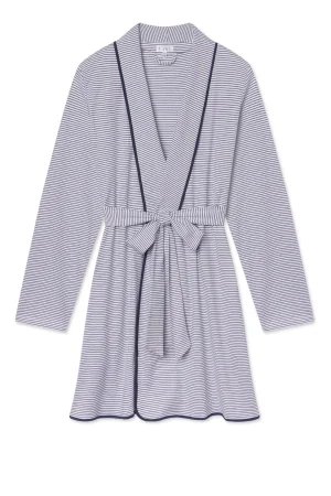 LAKE For Loved Ones|For Her>Pima Short Robe in English Navy Stripe English Navy Micro Stripe