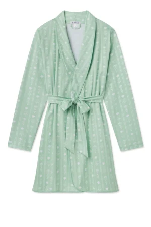 LAKE For Loved Ones|For Her>Pima Short Robe in Parisian Green Watercolor Stems Parisian Green Inverse Watercolor Stems