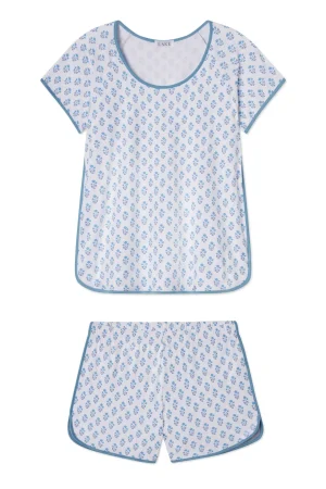 LAKE For Loved Ones|For Her>Pima Shorts Set in Serene Blue Posy Serene Blue Inverse Posy