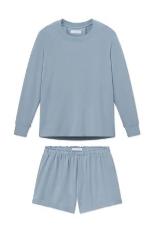 LAKE For Travel|For Selfcare>Relax Shorts Set in Dusty Blue